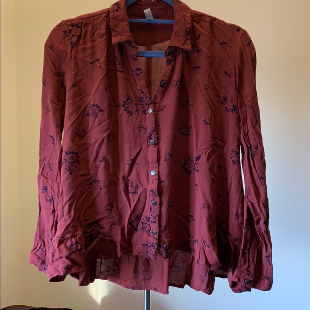 Maroon long sleeve free people shirt